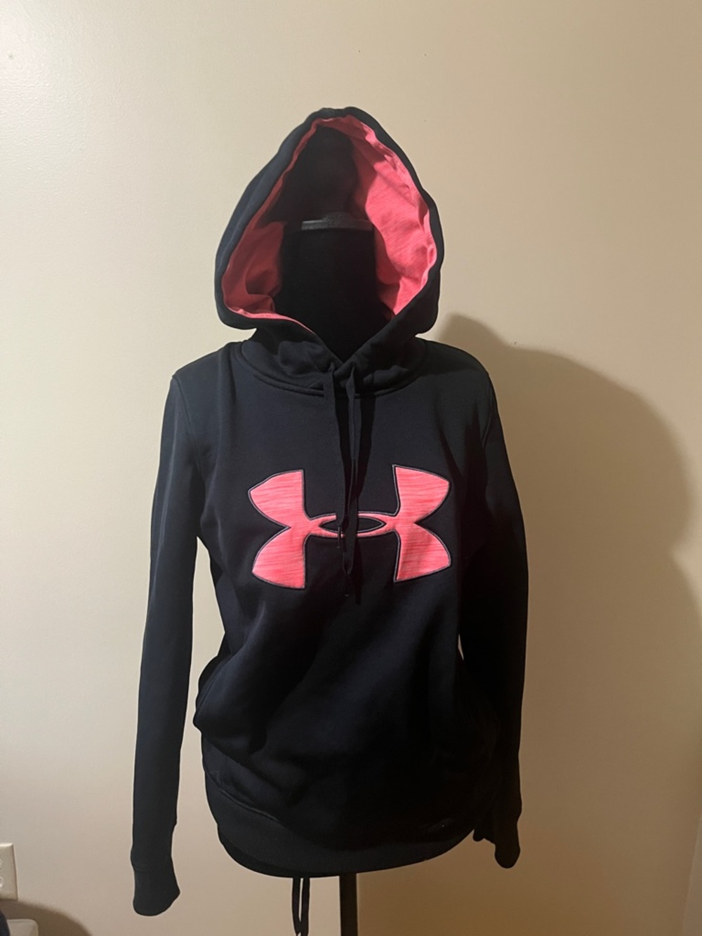 Under Armour Black Hoodie with Pink Logo and Lined Hood